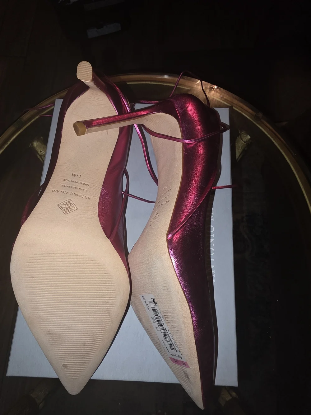 ANTONIO MELANI Metallic Hot Pink Pointed Lace-Up Pumps